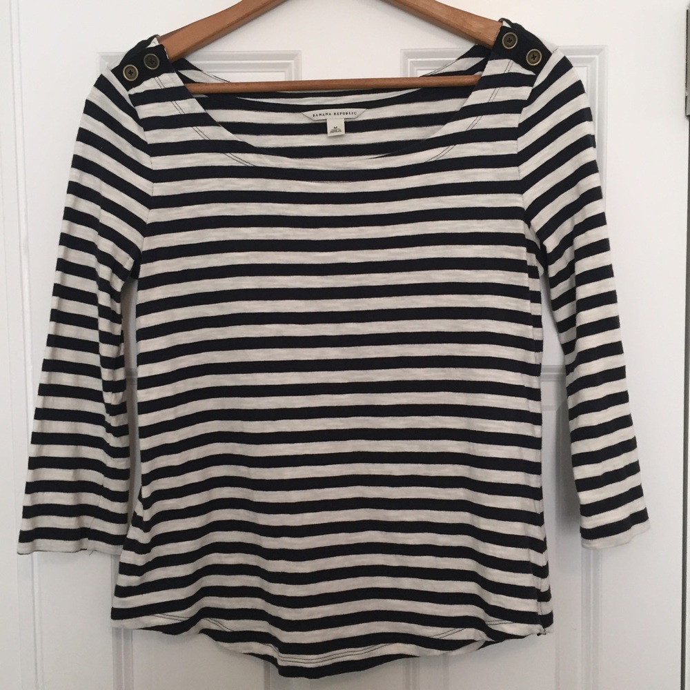 Banana Republic Navy and White Striped Top, size M